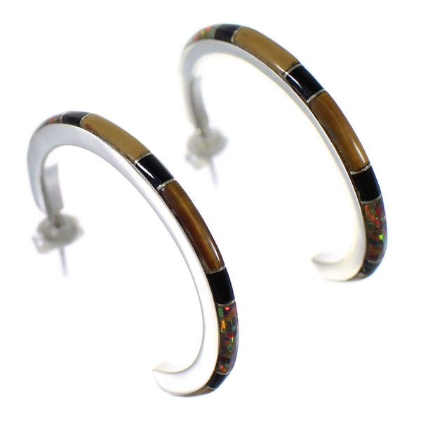 Authentic Sterling Silver Multicolor Southwest Post Hoop Earrings RX65604